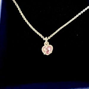 Sterling Silver & Pink Cubic Zirconia Heart Pendant Necklace